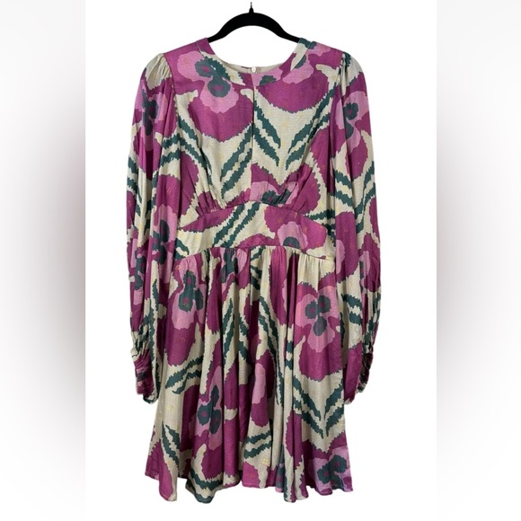 Oliphant Balloon Waisted Mini Patola Purple Small S Floral Gold Pleated Skirt - Picture 2 of 9